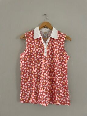 Talbots Coral Floral Sleeveless Polo Tank